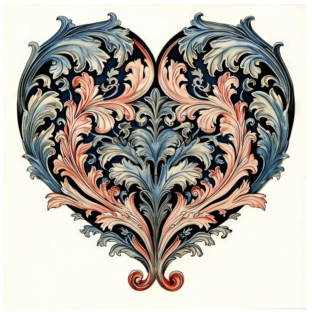 Photo vintage illustration of a valentines day heart embellished with the graceful swirls of an art nouveau motif an emblem of loves graceful embrace v 6 job id a256d8d12baa48cdb4efedac4d9c7751