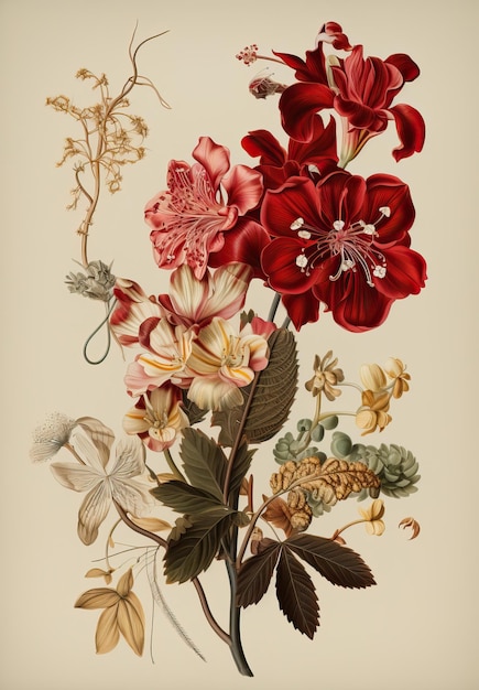 Foto illustrazione vintage di un vivace bouquet floreale sfondo floreale con fiori illustrazione vintage di fiori e piante