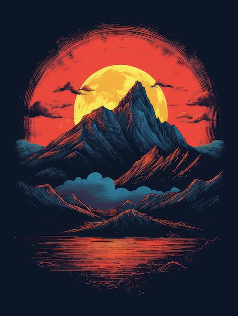 Vintage image design of mountains Print for Tshirts Generative AI