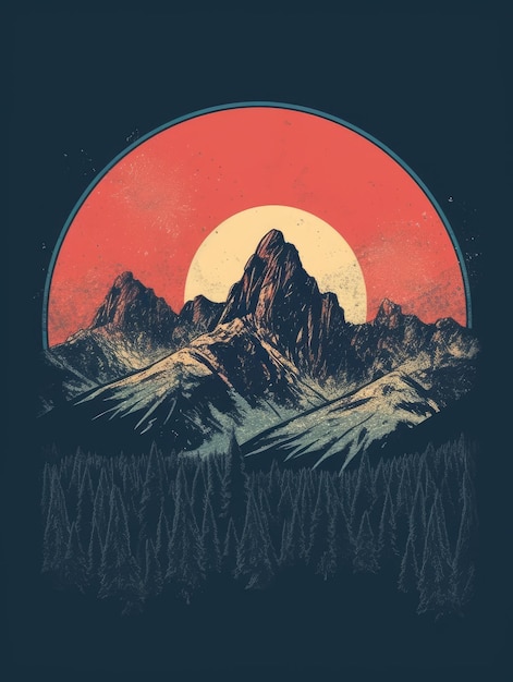 Vintage image design of mountains Print for Tshirts Generative AI