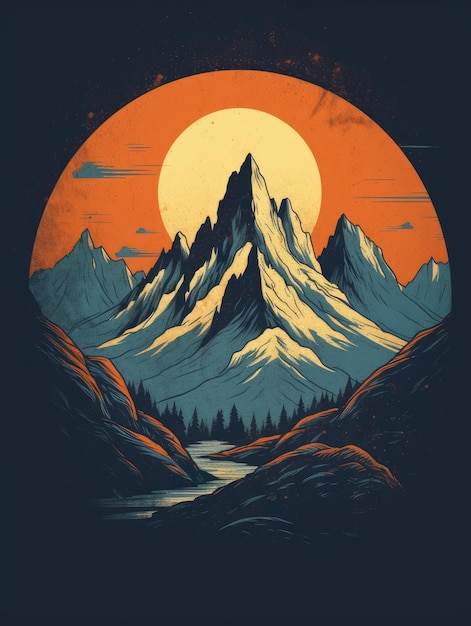 Vintage image design of mountains Print for Tshirts