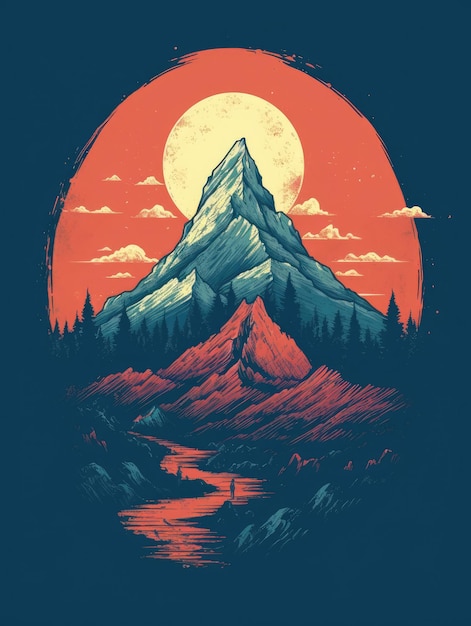 Vintage image design of mountains Print for Tshirts