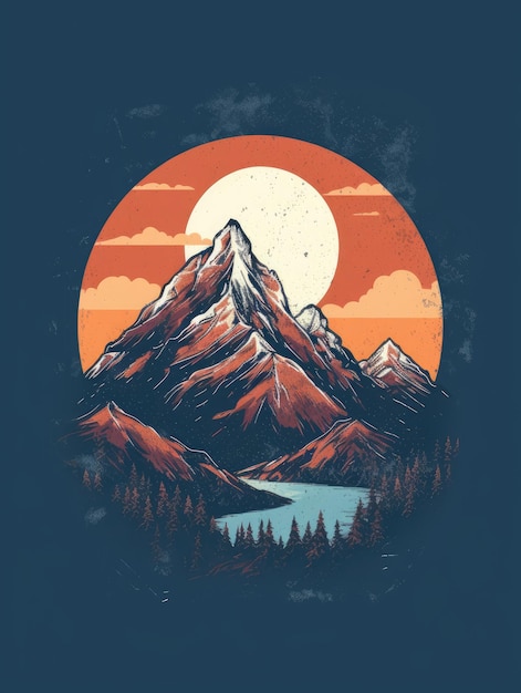 Vintage image design of mountains Print for Tshirts