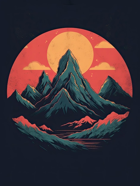Vintage image design of mountains Print for Tshirts