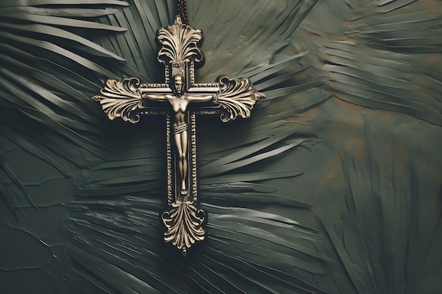 Vintage Inspired Sacred Cross Made of Distressed Metal and a Cross Palm Sunday Photo Christian Art