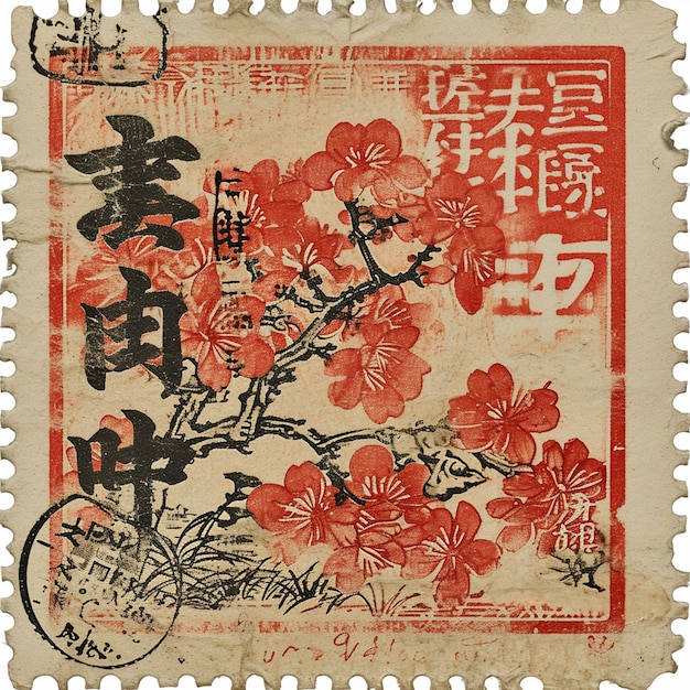 A vintage japanese postage stamp in traditional design