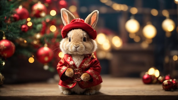 Празднование китайского Нового года Vintage Joy A Merry Rabbit