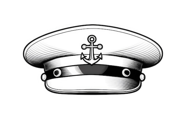 Foto vintage kapiteinshoed met anker symbool in gegraveerde stijl op witte achtergrond