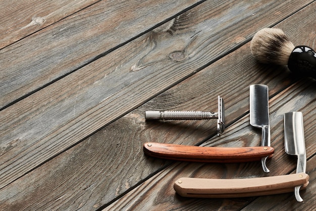 Foto vintage kapperszaak tools op houten achtergrond