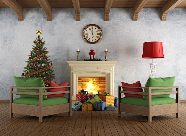 Vintage kerst woonkamer