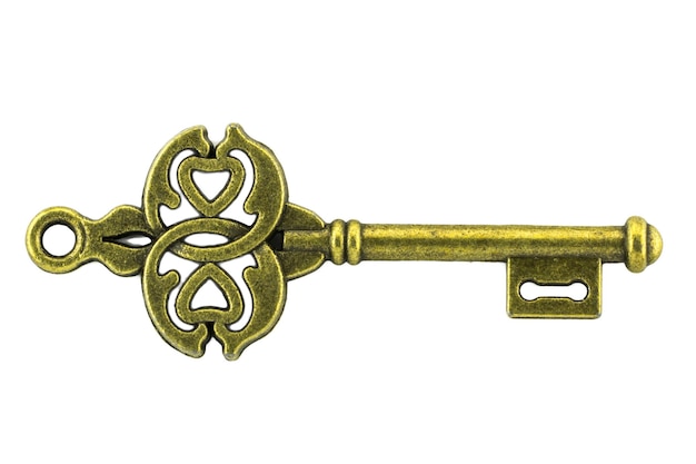 Photo vintage key antique golden key on white background clipping path