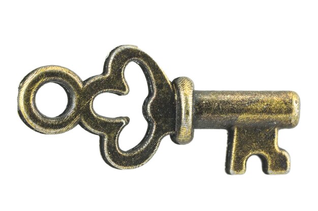 Vintage key antique golden key on white background Clipping path