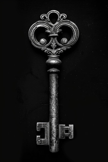 Photo a vintage key displayed on a dark surface ideal for various design projects