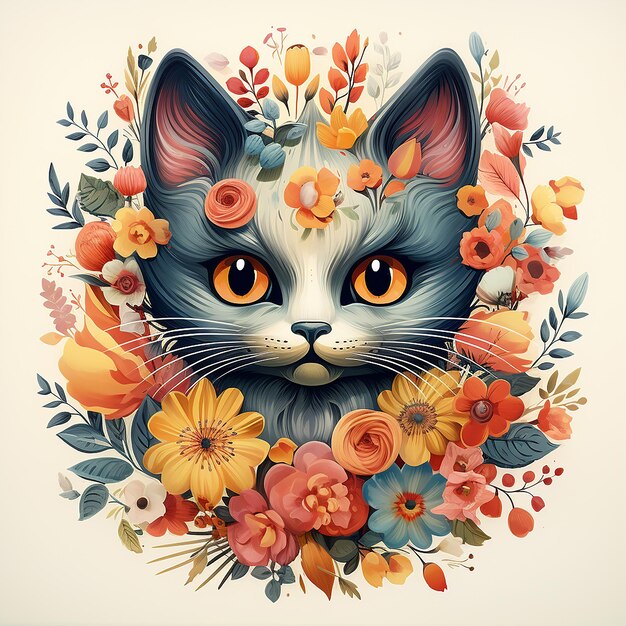 Vintage Kitsch Cat Illustration