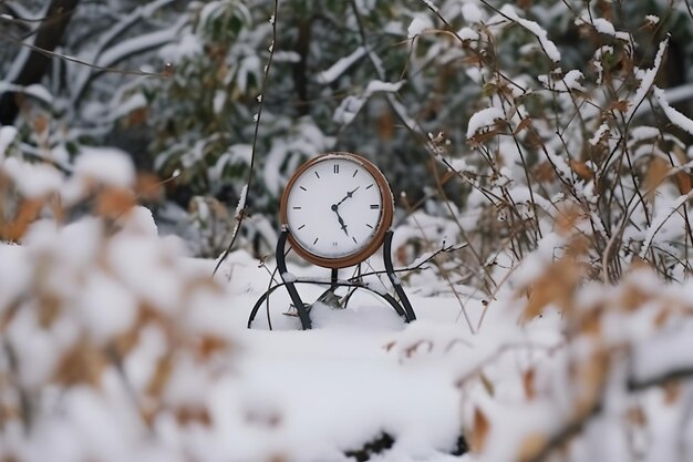 Foto vintage klok buiten in de winter neuraal netwerk ai gegenereerd