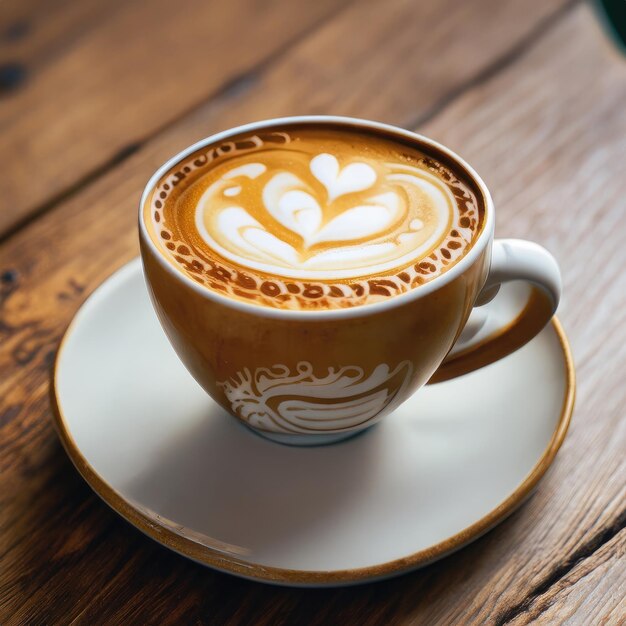 Vintage koffiebeker met latte kunst