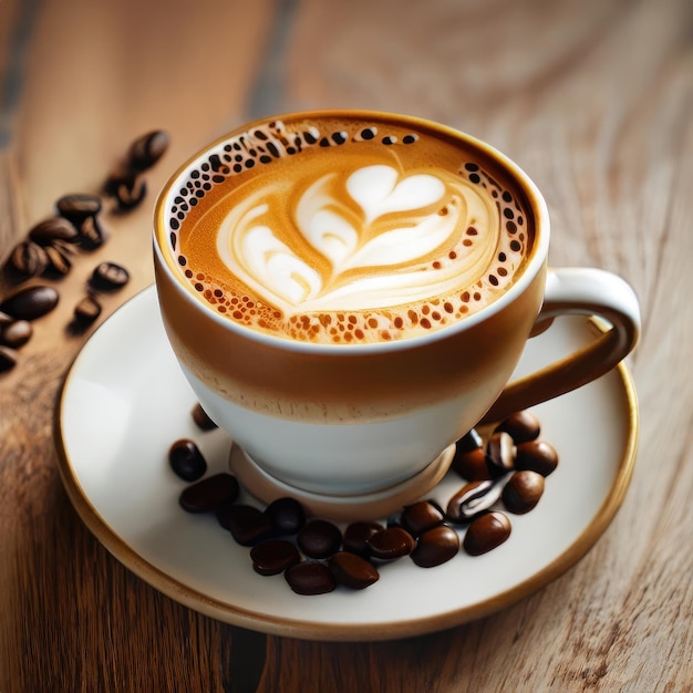 Vintage koffiebeker met latte kunst