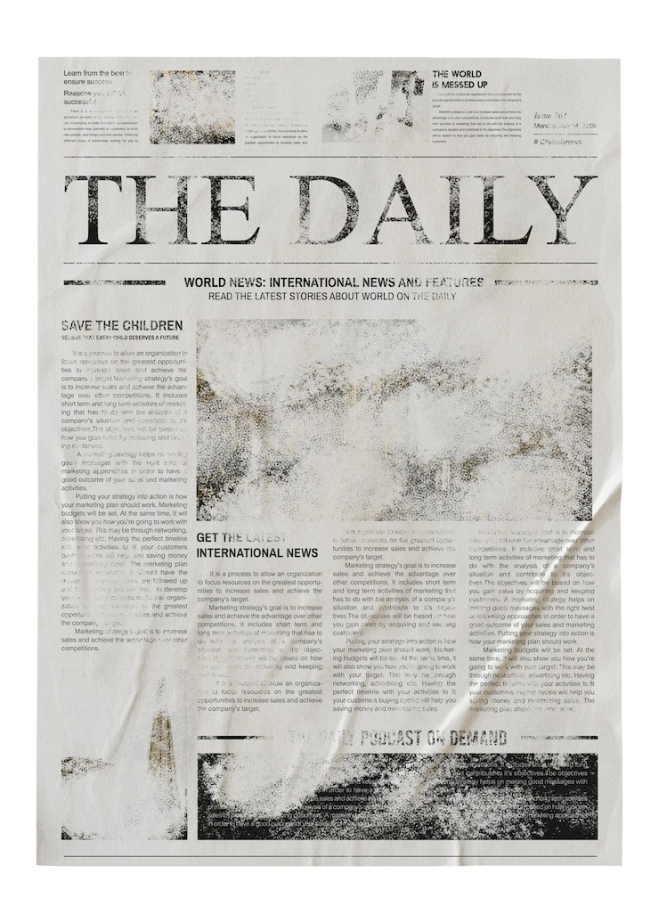 Foto vintage krant png geplakt aan een muur op een doorzichtige achtergrond