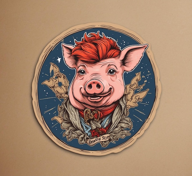 Vintage label with a cute pig Retro style Vector illustration