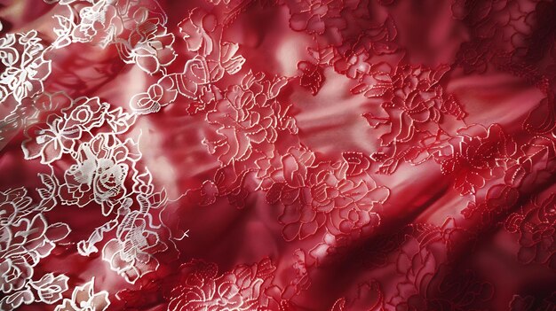 Photo vintage lace fabric with floral pattern red background with lace pattern generative ai