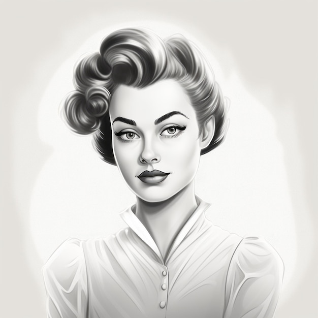 Vintage Lady Line Art Sketch Retro Hollywood Glamour