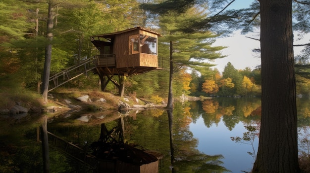The vintage lakeside treehouse exterior in canada generative ai aig30