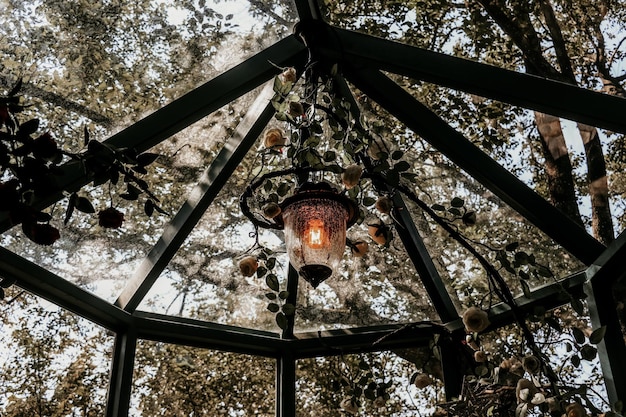 Vintage lamp in a natural restaurant.