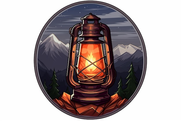 Foto vintage lantaarn buiten avontuur badge ontwerp met camping lamp