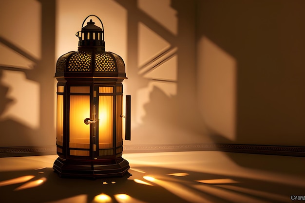 Vintage Lantern Background for Ramadan Mubarak Eid with copy space background Generative AI