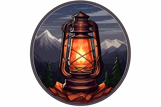 Photo vintage lantern outdoor adventure badge design with camping lamp