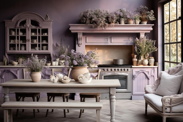 Photo vintage lavender kitchen in country house