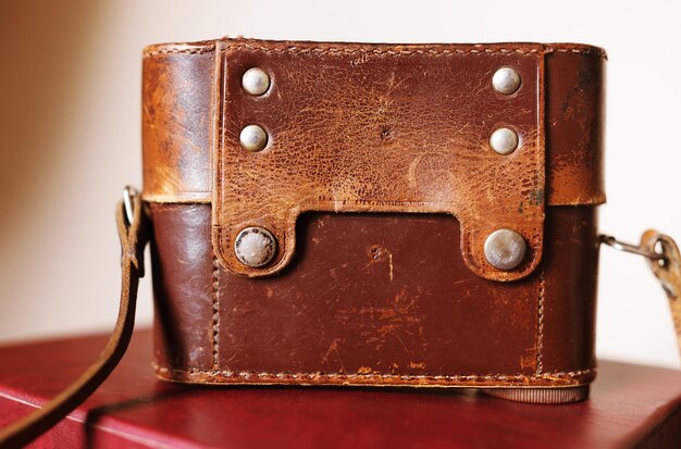 Vintage leather camera case background