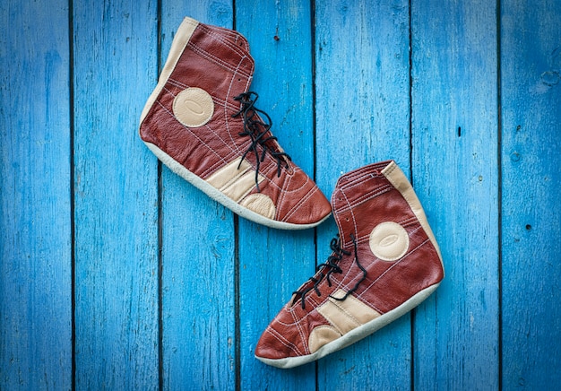 Vintage leather shoes for wrestling