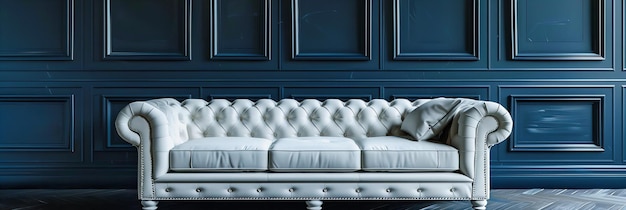 Фото Винтажный кожаный диван в классической гостиной, предлагающий элегантность и комфорт с прикосновением старого мира