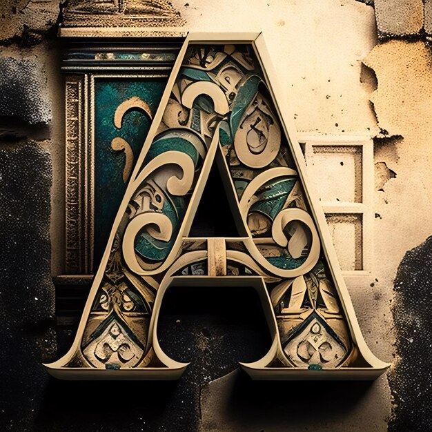 Photo vintage letter a decorative capital lettering grunge background