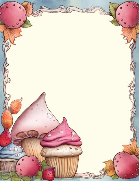 Photo vintage letter paper with cupcake illustration