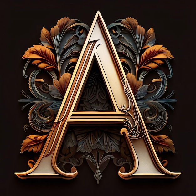 Photo vintage letter a with ornate design elements 3d render