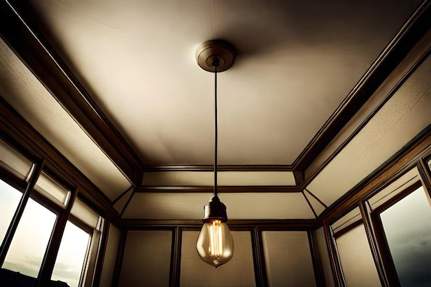 Vintage light bulb hanging from ceiling for decoration in living room