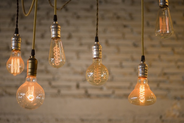 vintage light bulb in modern coffee shop or restaurant