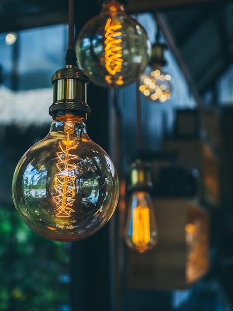 Vintage light bulbs in cafe