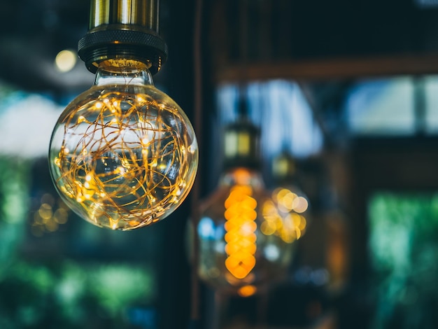 Vintage light bulbs in cafe