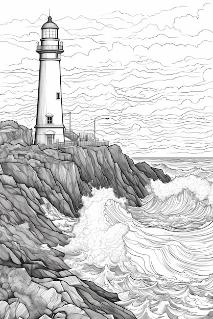 vintage lighthouse building illustration