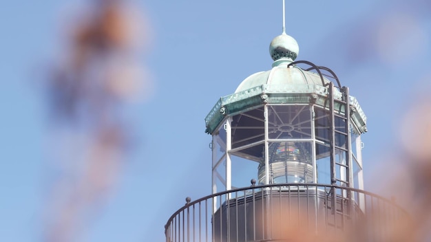 Vintage lighthouse tower retro light house old fashioned beacon fresnel lens