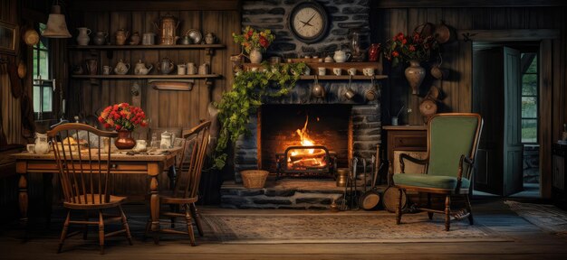 Vintage Living Room Ambiance with Fireplace