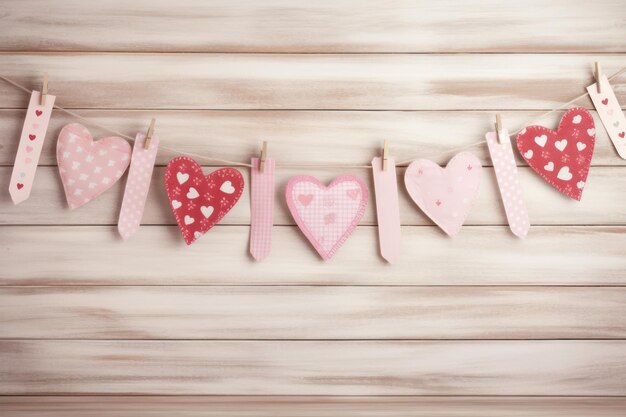 Vintage Love Heart Stof op Shabby Wood Een warme en nostalgische Valentijnsdag display