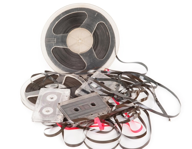 Vintage magnetic audio reel with cassettes