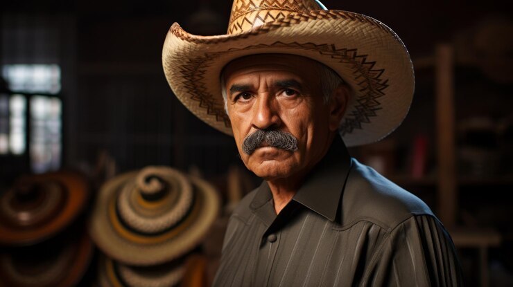 Photo vintage man with mustache and sombrero hat mexican macho hat neural network ai generated