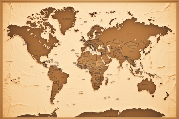 A vintage map of the world in sepia tones AI generated