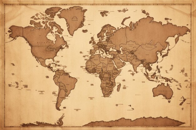 Photo a vintage map of the world in sepia tones ai generated