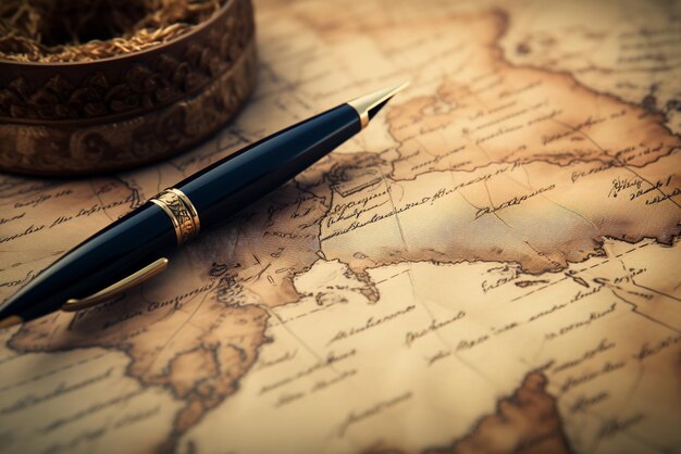 Vintage map of the world with pen